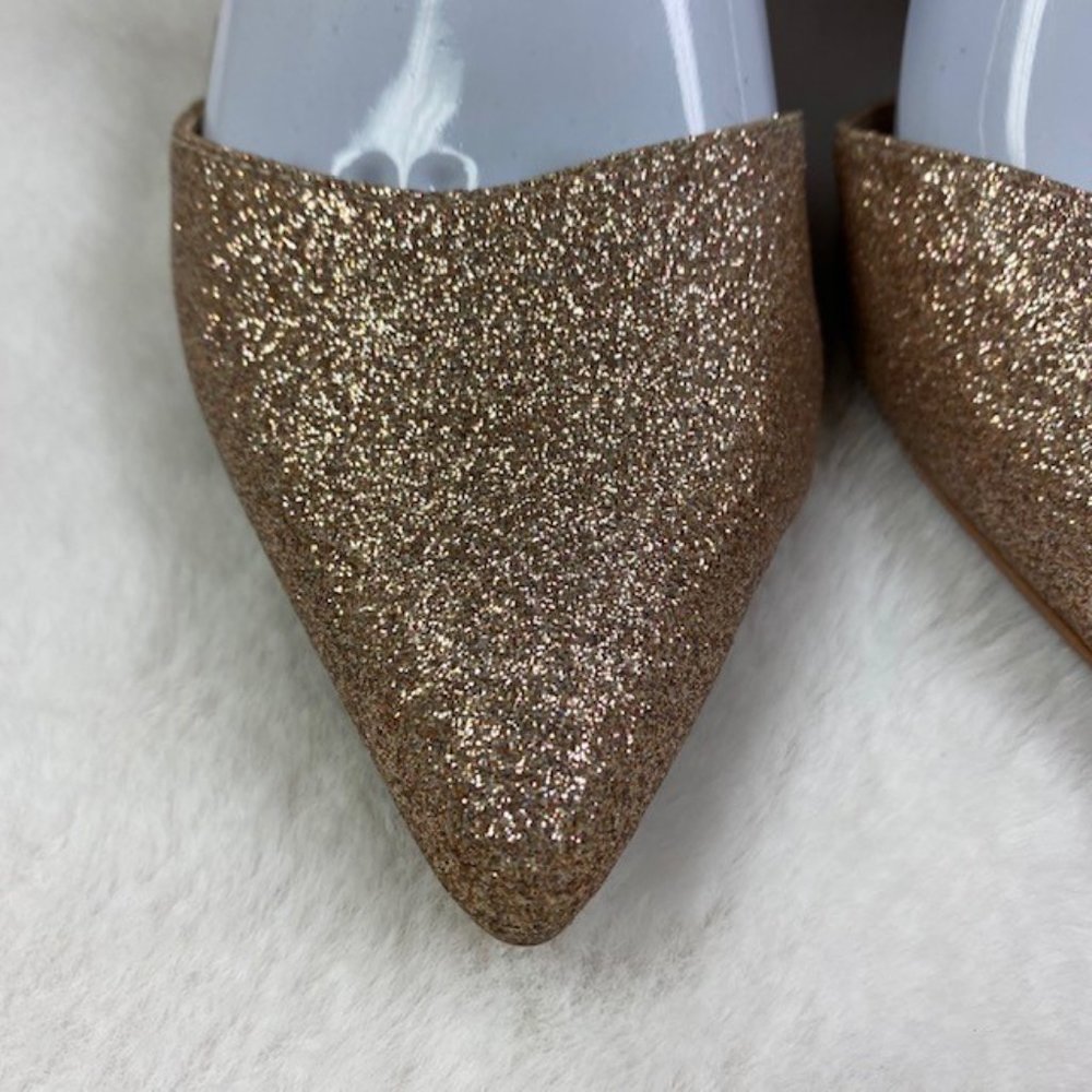Betsey Johnson Rose Gold Glitter Pointed Toe Low Block Heel Pumps - Picture 3 of 11
